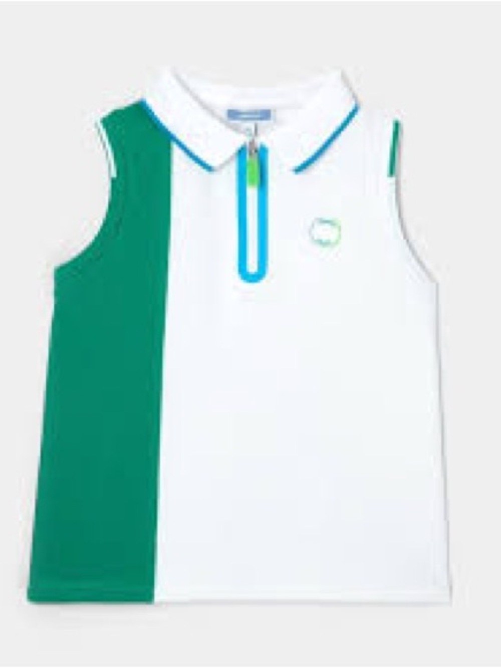Jacadi White Sleeveless Polo with Green Panel and Blue Trim